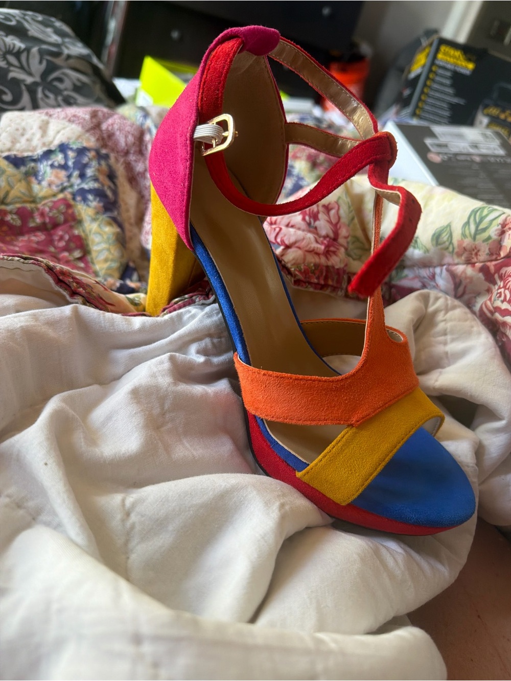 Velvet multicolor platform heel